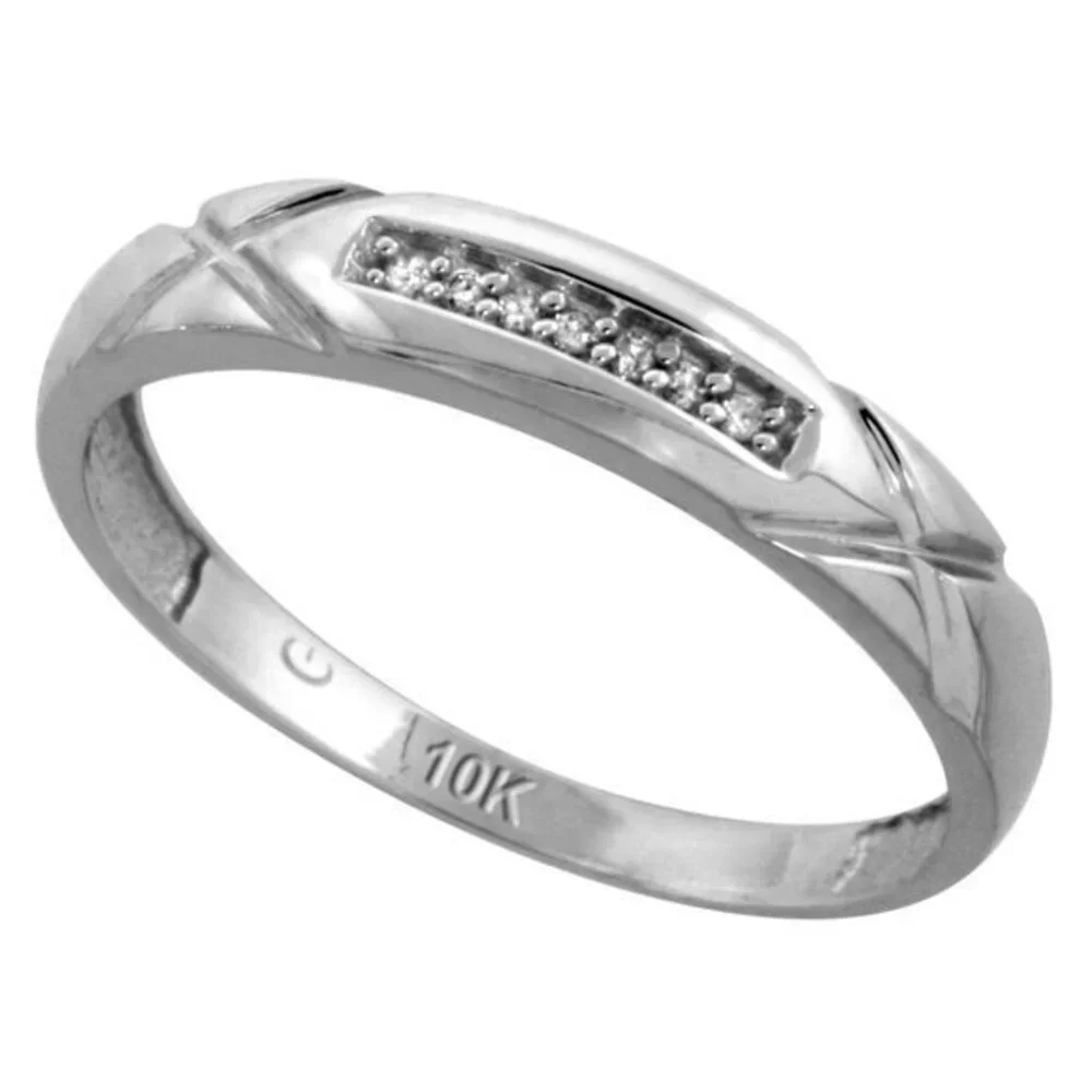 4mm 10k White Gold women Real Diamond Wedding Band Ring